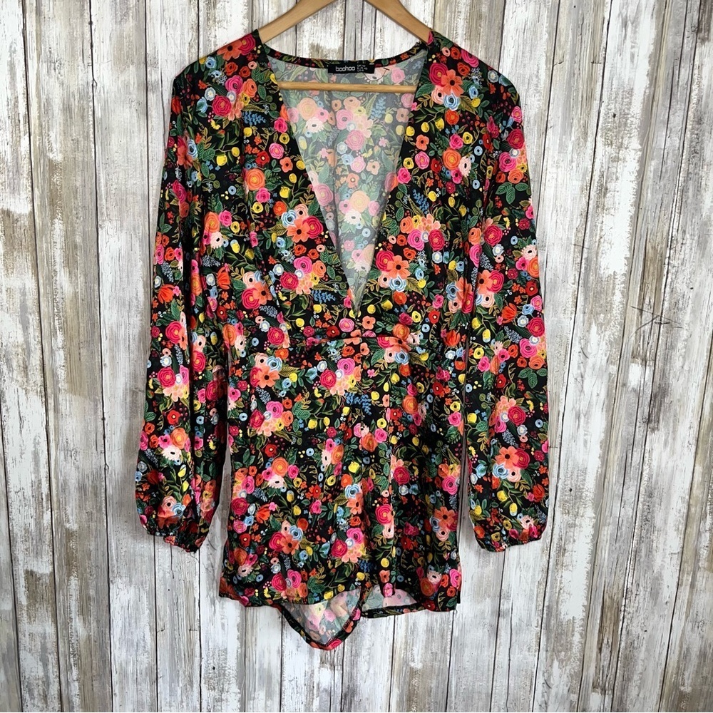 Boohoo Floral V Neck Romper